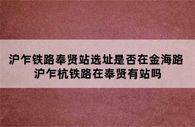 沪乍铁路奉贤站选址是否在金海路 沪乍杭铁路在奉贤有站吗